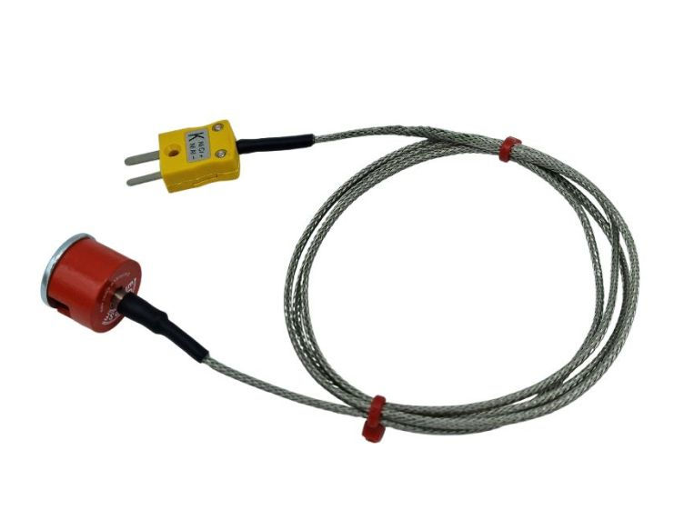 Thermocouple  aimant  bouton de traction ANSI de type K 1,9 kg, cble isol PFA avec sur-tresse en acier inoxydable se terminant par une prise miniature