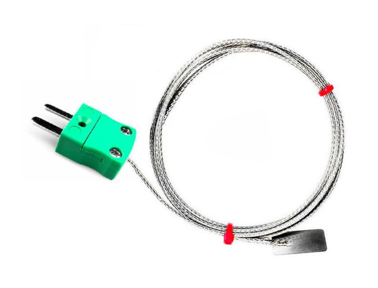 Thermocouple lames CEI, cble isol en fibre de verre avec sur-tresse en acier inoxydable - Type K avec terminaison de fiche miniature