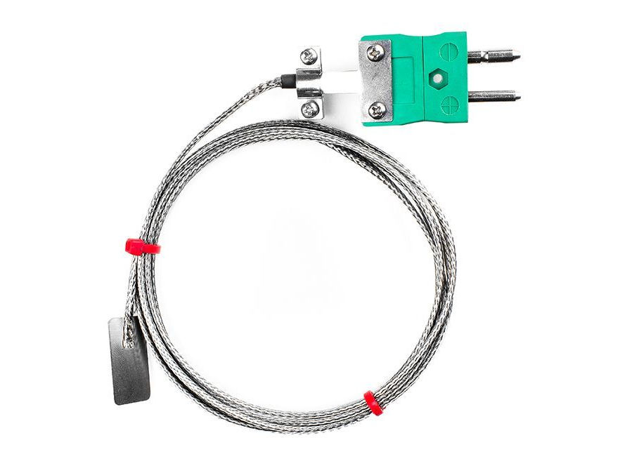 Thermocouple lames CEI, cble isol en fibre de verre avec sur-tresse en acier inoxydable - Type K avec terminaison de fiche standard