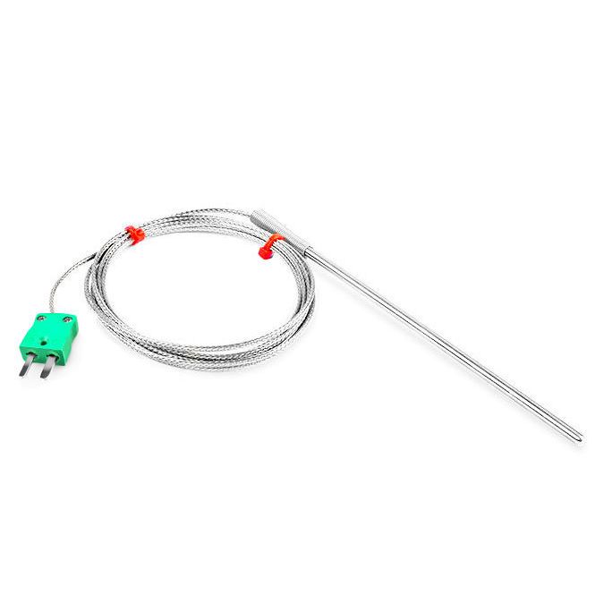 Sonde thermocouple  usage gnral CEI, cble isol en fibre de verre avec sur-tresse en acier inoxydable - Type K - Terminaison de fiche miniature