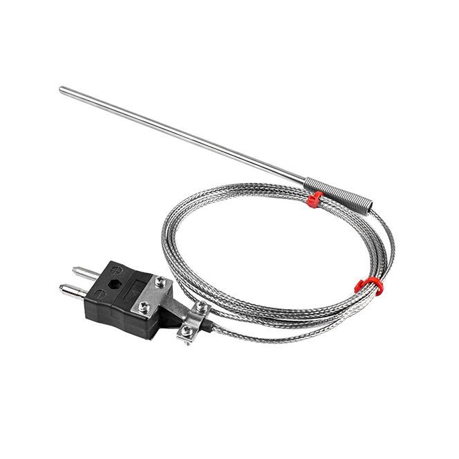 Sonde thermocouple  usage gnral CEI, cble isol en fibre de verre avec surtresse en acier inoxydable - Type J - Terminaison de fiche standard