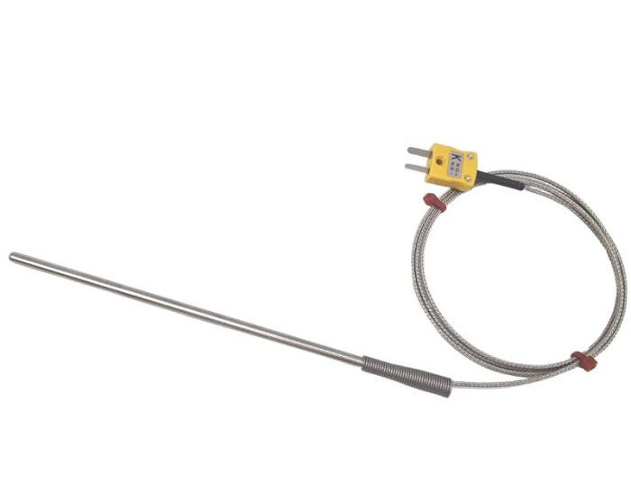 Sonde thermocouple  usage gnral ANSI, cble isol en fibre de verre avec sur-tresse en acier inoxydable - Type K se terminant par une prise miniature