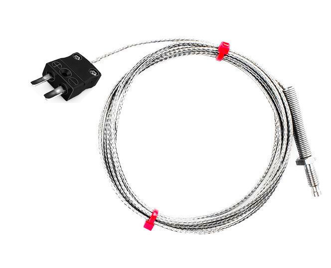 Thermocouple de buse CEI, cble isol en fibre de verre avec sur-tresse en acier inoxydable - Type J - Terminaison de fiche miniature