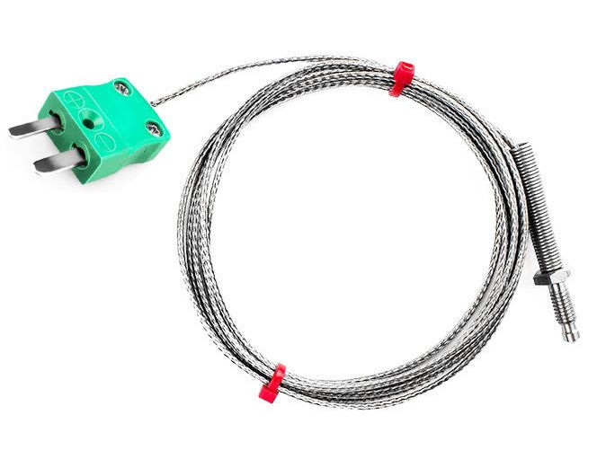 Thermocouple de buse CEI, cble isol en fibre de verre avec sur-tresse en acier inoxydable - Type K - Terminaison de prise miniature