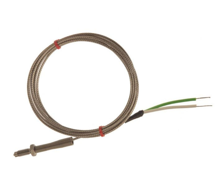 Thermocouple de buse CEI, cble isol en fibre de verre avec sur-tresse en acier inoxydable - Type K - Terminaison  queue nue