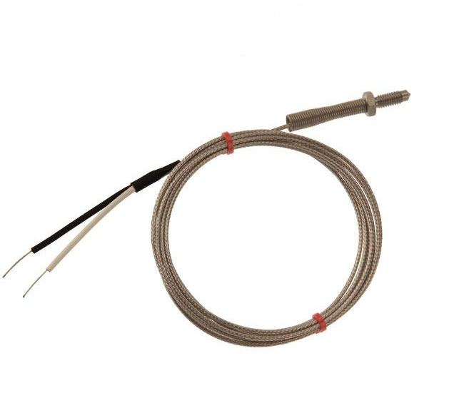 Thermocouple de buse CEI, cble isol en fibre de verre avec sur-tresse en acier inoxydable - Type J - Terminaison  queue nue