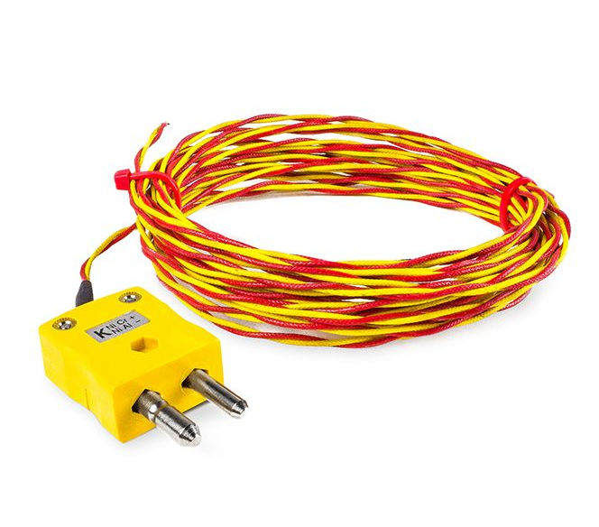 Thermocouple  pointe soude expose double torsion torsade haute temprature ANSI de type K avec terminaison de fiche standard
