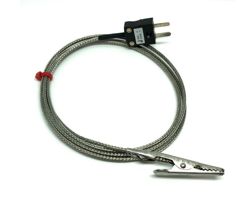 Thermocouple IEC Crocodile Clip avec cble surtress en acier inoxydable en fibre de verre - Type J