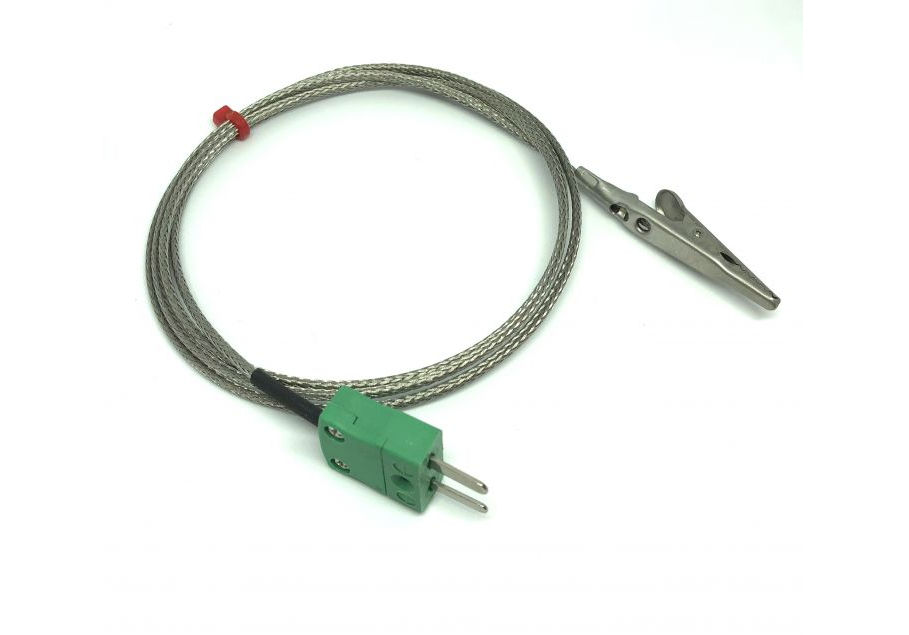 Thermocouple IEC Crocodile Clip avec cble surtress en acier inoxydable en fibre de verre - Type K