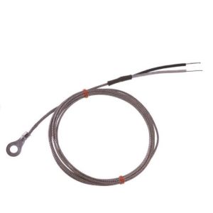 Thermocouple de rondelle CEI, cble isol en fibre de verre avec sur-tresse en acier inoxydable de type J avec terminaison  queue nue - taille du trou de la rondelle de 4,0 mm