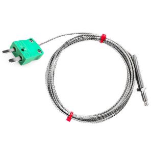 Thermocouple de buse CEI, cble isol en fibre de verre avec sur-tresse en acier inoxydable - Type K - Terminaison de prise miniature - 1M