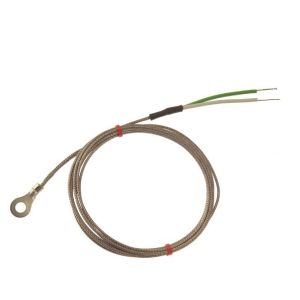 Thermocouple de rondelle CEI, cble isol en fibre de verre avec sur-tresse en acier inoxydable de type K avec terminaison  queues nues - taille du trou de la rondelle de 4,0 mm