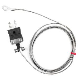 Thermocouple de rondelle CEI, cble isol en fibre de verre avec sur-tresse en acier inoxydable de type J avec terminaison de prise standard - Taille du trou de la rondelle de 4,0 mm
