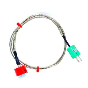 Thermocouple magntique  bouton de traction IEC Type K 1,9 kg, cble isol PFA avec sur-tresse en acier inoxydable se terminant par une prise miniature - 1M