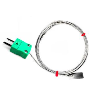 Thermocouple  lames CEI, cble isol en fibre de verre avec sur-tresse en acier inoxydable se terminant par des queues nues, prise miniature ou standard - Type K, J