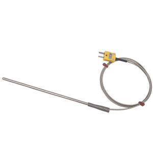 Sonde thermocouple  usage gnral ANSI, cble isol en fibre de verre avec sur-tresse en acier inoxydable se terminant par des queues nues, prise miniature ou standard - Type K