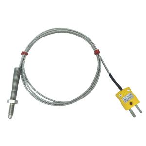 Thermocouple  buse ANSI Type K, cble isol en fibre de verre avec tresse en acier inoxydable se terminant par queue nue, fiche miniature ou standard