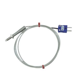 Thermocouple  buse JIS Type K, cble isol en fibre de verre avec tresse en acier inoxydable se terminant par queues nues, fiche miniature ou standard