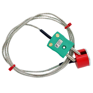 Thermocouple  aimant de traction IEC Type K 3 kg, cble isol PFA avec sur-tresse en acier inoxydable se terminant dans une prise standard - 2M