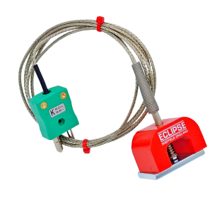 Thermocouple magntique IEC Type K 9kg Pull Power (fer  cheval), cble isol PFA avec sur-tresse en acier inoxydable se terminant dans une prise standard - 1,5 m