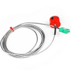 Thermocouple  aimant de traction IEC de type K 3 kg, cble isol PFA avec sur-tresse en acier inoxydable se terminant par une prise miniature - 2M