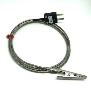 Thermocouple IEC Crocodile Clip avec cble surtress en acier inoxydable en fibre de verre - Type J - 3M