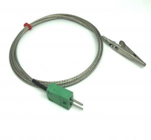 Crocodile Clip Thermocouple avec Glassfibre Stainless Steel Overbraided Cable - Type K,J