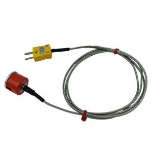 Thermocouple  aimant  bouton de traction ANSI de type K 1,9 kg, cble isol PFA avec sur-tresse en acier inoxydable se terminant par une prise miniature - 2M