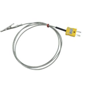 Thermocouple ANSI Crocodile Clip avec cble surtress en acier inoxydable en fibre de verre - Type K - Longueur 3M