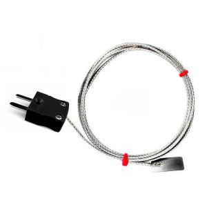 Thermocouple  lames CEI, cble isol en fibre de verre avec sur-tresse en acier inoxydable - Type J avec terminaison de fiche miniature - Longueur 5 m