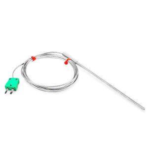 Sonde thermocouple  usage gnral CEI, cble isol en fibre de verre avec surtresse en acier inoxydable - Type K - Terminaison de fiche miniature - 1M