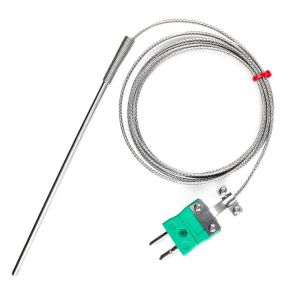 Sonde thermocouple  usage gnral CEI, cble isol en fibre de verre avec surtresse en acier inoxydable - Type K - Terminaison de fiche standard - 1M