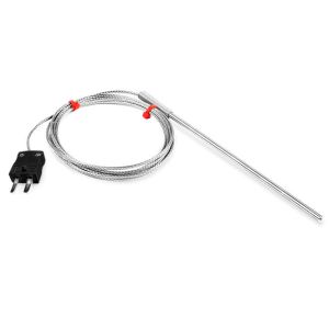 Sonde thermocouple  usage gnral CEI, cble isol en fibre de verre avec sur-tresse en acier inoxydable - Type J - Terminaison de fiche miniature - 1M