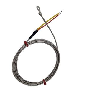 Thermocouple de rondelle ANSI, cble isol en fibre de verre avec sur-tresse en acier inoxydable se terminant par des queues nues - Taille du trou de la rondelle de 5,0 mm