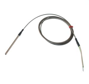Thermocouple mis  la terre fabriqu par CEI dans un tube en acier inoxydable, cble surtress en acier inoxydable en fibre de verre - Type K - 4,0 mm de diamtre - 25 mm de longueur